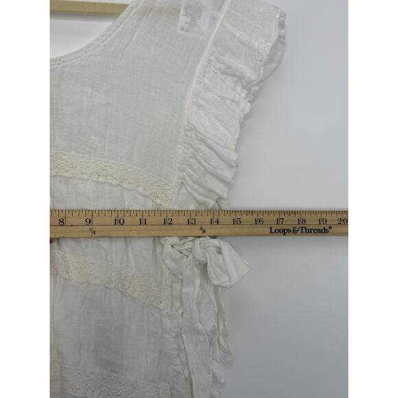 Terra Mia Italian Linen Top Women One Size White Lace 100% Linen Cottage Beachy - Picture 8 of 8